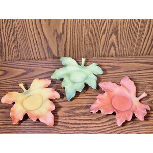 Set Of 3 Vintage Party Lite Leaf-Shaped Ceramic Candle Holders Autumn Colors Ora